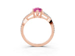 Marquise Cut Pink Sapphire Solitaire Ring in Rose gold with Interwoven Pavé Band and Prong Setting_3