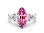 Marquise Cut Pink Sapphire Solitaire Ring in Silver with Interwoven Pavé Band and Prong Setting_6
