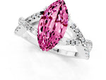 Marquise Cut Pink Sapphire Solitaire Ring in White gold with Interwoven Pavé Band and Prong Setting_1