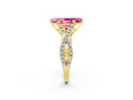Marquise Cut Pink Sapphire Solitaire Ring in Yellow gold with Interwoven Pavé Band and Prong Setting_2