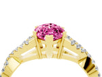 Marquise Cut Pink Sapphire Solitaire Ring in Yellow gold with Interwoven Pavé Band and Prong Setting_4