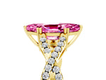 Marquise Cut Pink Sapphire Solitaire Ring in Yellow gold with Interwoven Pavé Band and Prong Setting_5