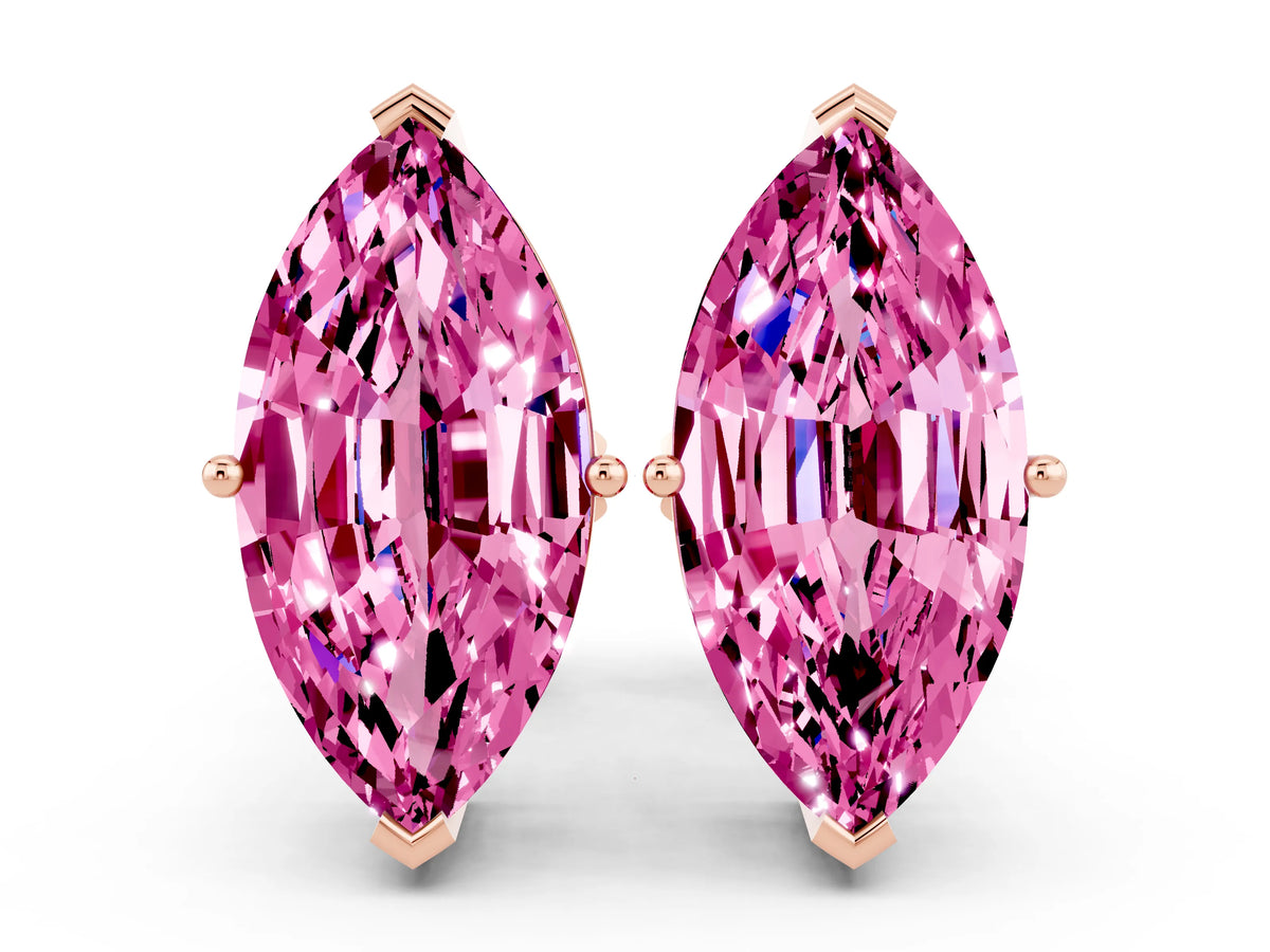 Marquise Cut Pink Sapphire Stud Earrings in Rose gold with Basket Setting