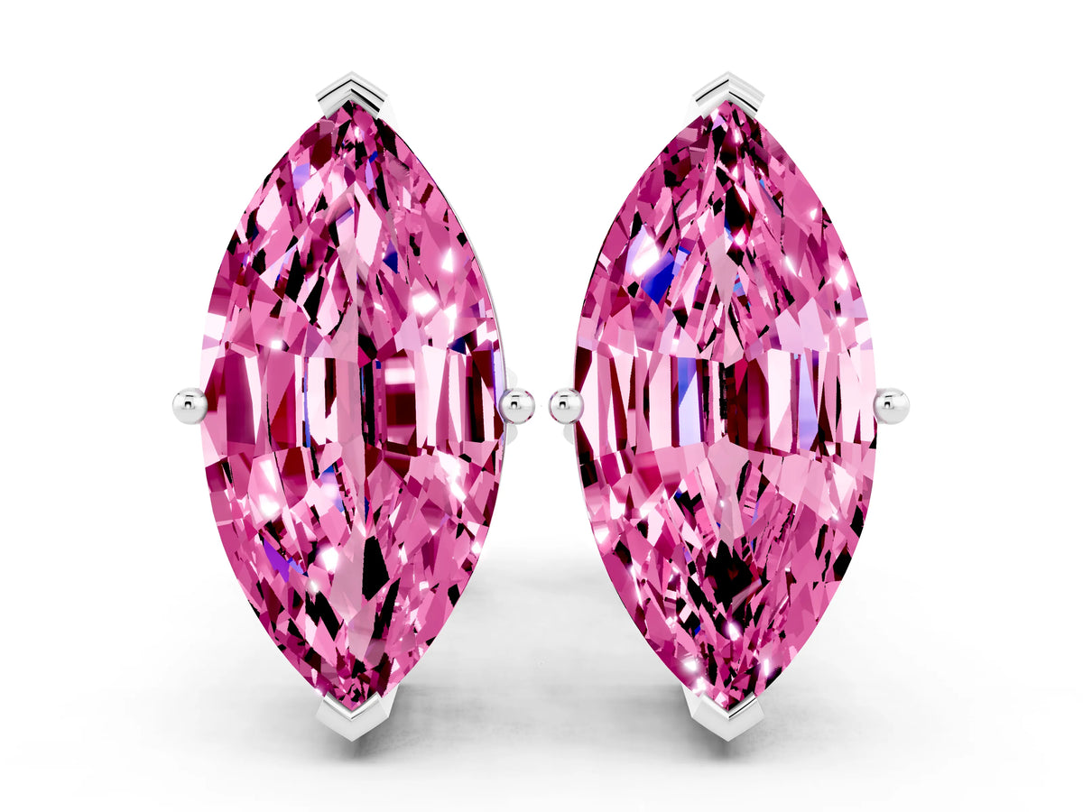 Marquise Cut Pink Sapphire Stud Earrings in White gold with Basket Setting