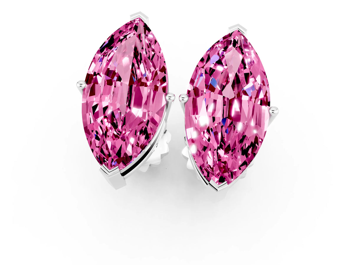 Marquise Cut Pink Sapphire Stud Earrings in White gold with Basket Setting_1