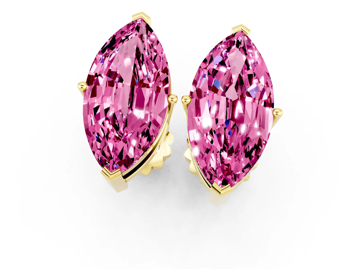 Marquise Cut Pink Sapphire Stud Earrings in Yellow gold with Basket Setting_1
