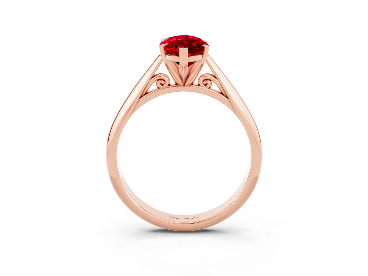 Marquise Cut Ruby Cathedral Solitaire Engagement Ring in Rose gold with Prong Setting_3