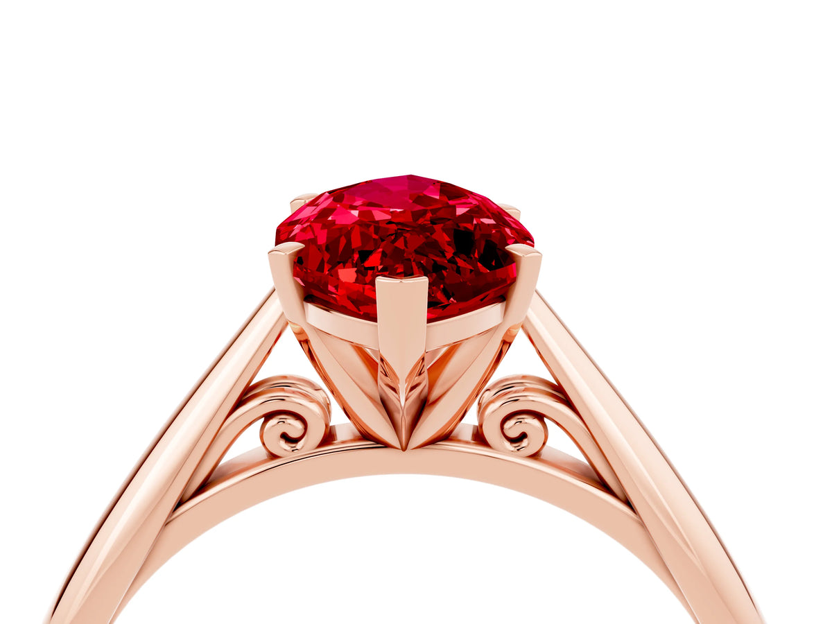 Marquise Cut Ruby Cathedral Solitaire Engagement Ring in Rose gold with Prong Setting_4