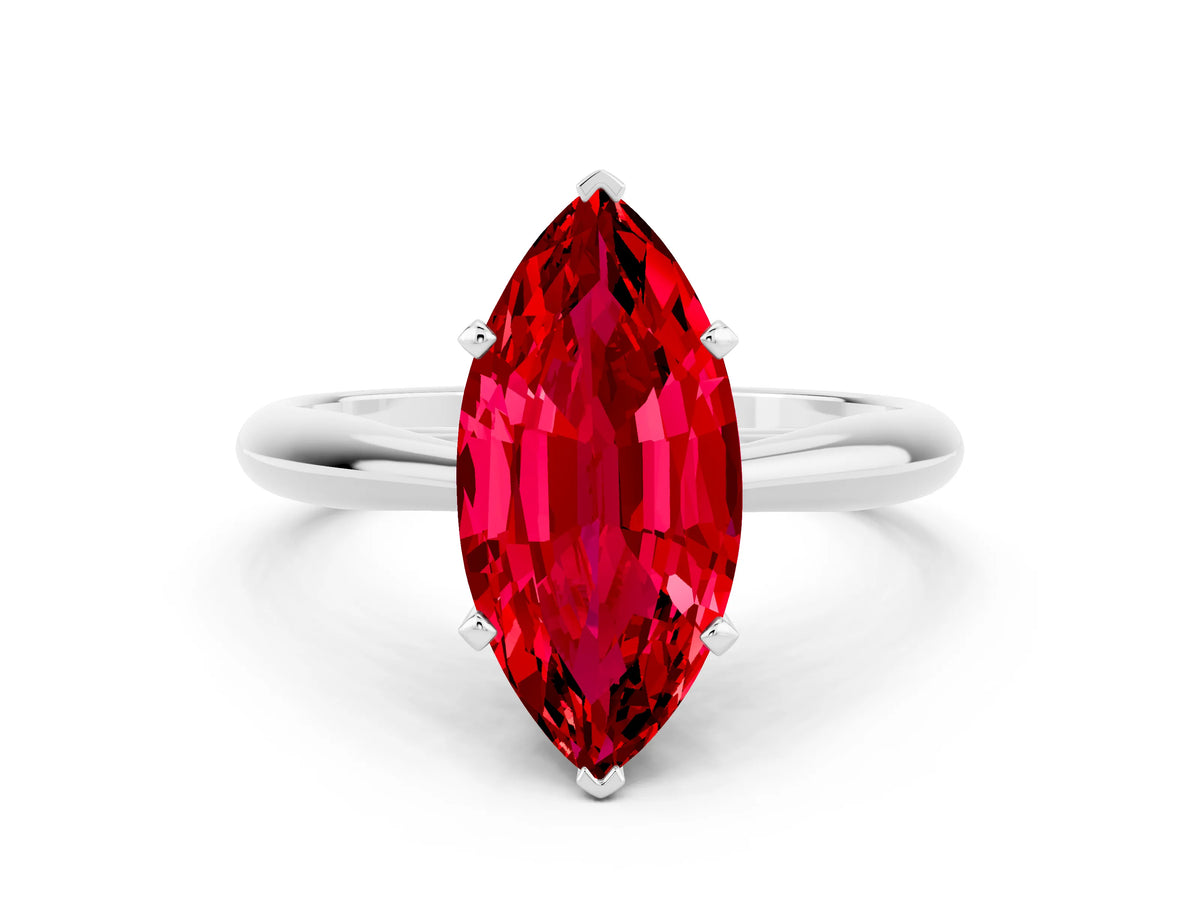 Marquise Cut Ruby Cathedral Solitaire Engagement Ring in White gold with Prong Setting