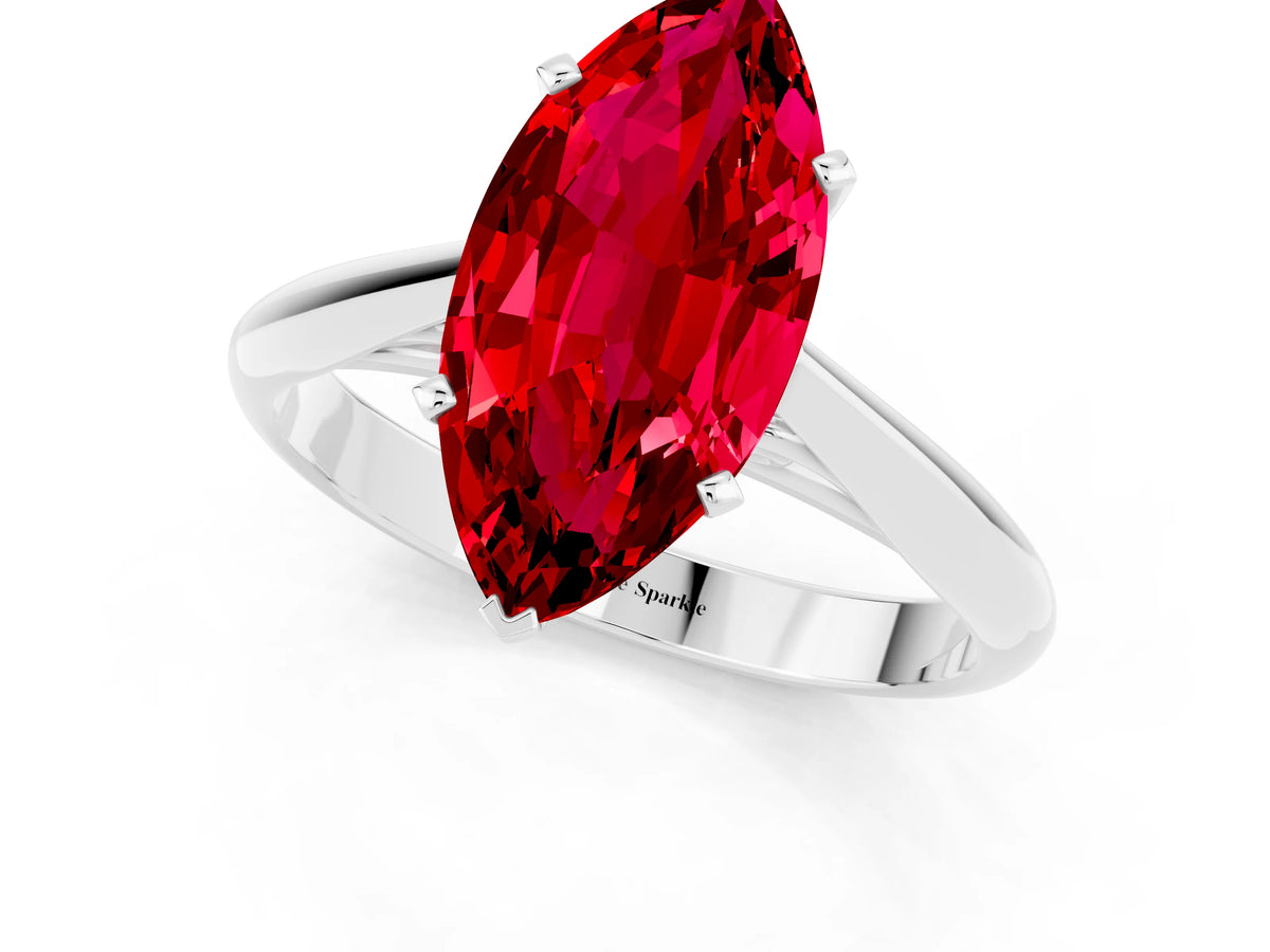 Marquise Cut Ruby Cathedral Solitaire Engagement Ring in White gold with Prong Setting_1