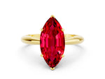 Marquise Cut Ruby Cathedral Solitaire Engagement Ring in Yellow gold with Prong Setting