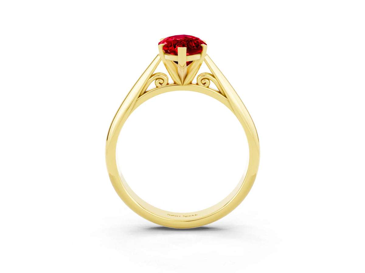 Marquise Cut Ruby Cathedral Solitaire Engagement Ring in Yellow gold with Prong Setting_3