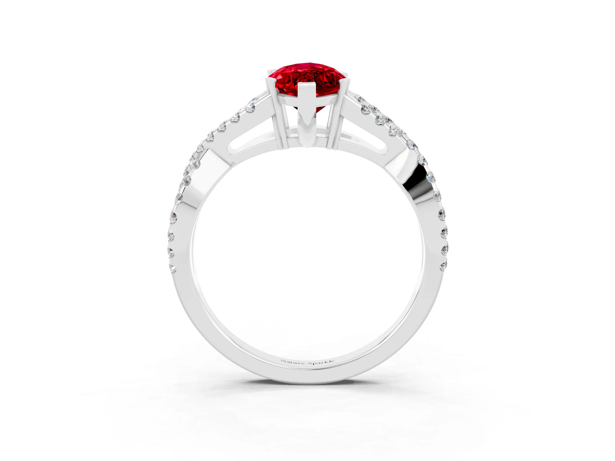 Marquise Cut Ruby Solitaire Ring in Platinum with Interwoven Pavé Band and Prong Setting_9