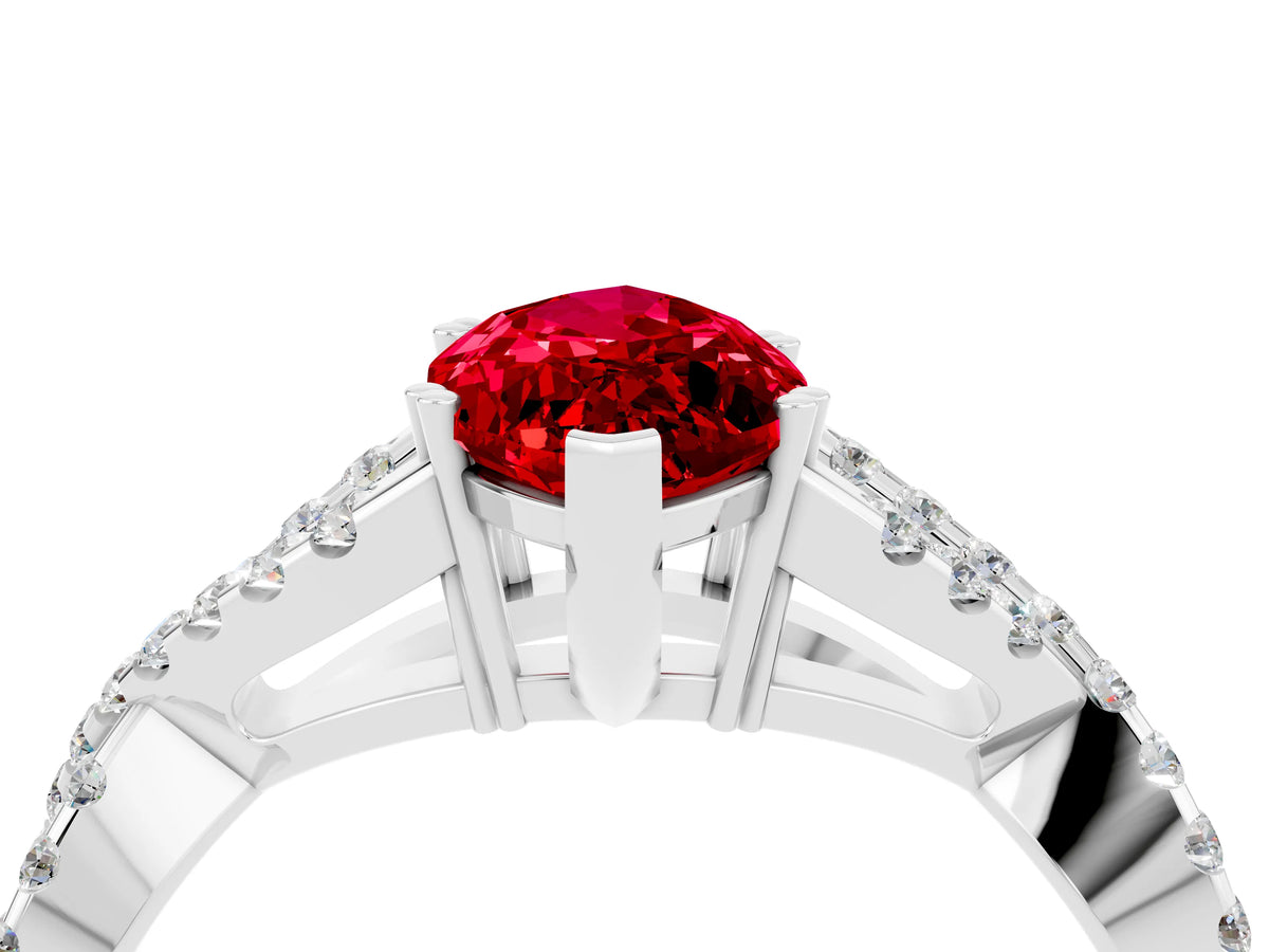 Marquise Cut Ruby Solitaire Ring in White gold with Interwoven Pavé Band and Prong Setting_4
