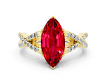 Marquise Cut Ruby Solitaire Ring in Yellow gold with Interwoven Pavé Band and Prong Setting