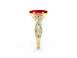 Marquise Cut Ruby Solitaire Ring in Yellow gold with Interwoven Pavé Band and Prong Setting_2