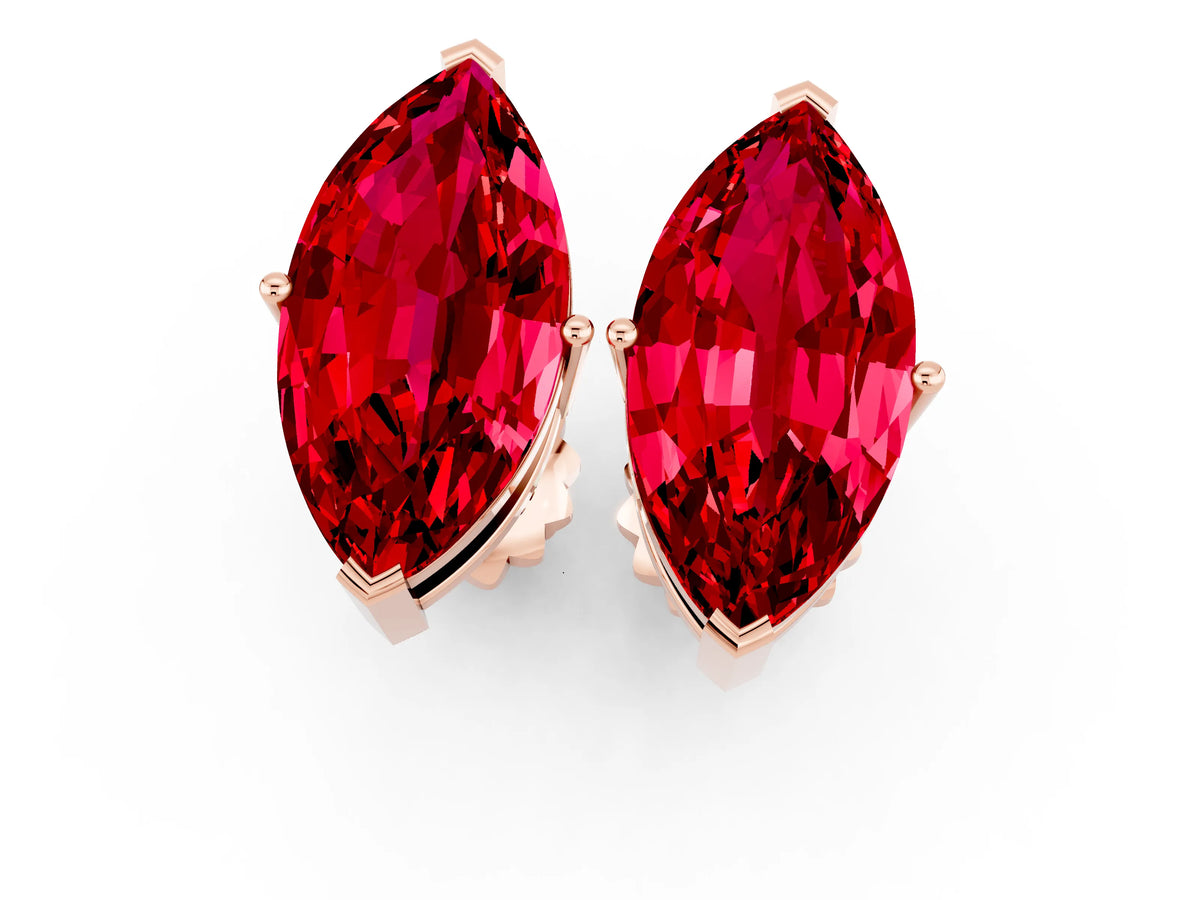 Marquise Cut Ruby Stud Earrings in Rose gold with Basket Setting_1