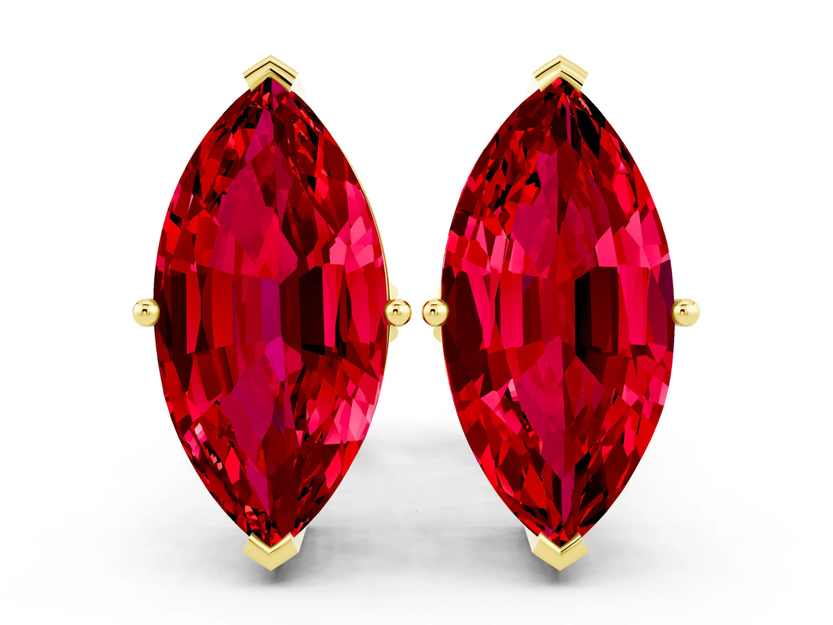 Marquise Cut Ruby Stud Earrings in Yellow gold with Basket Setting