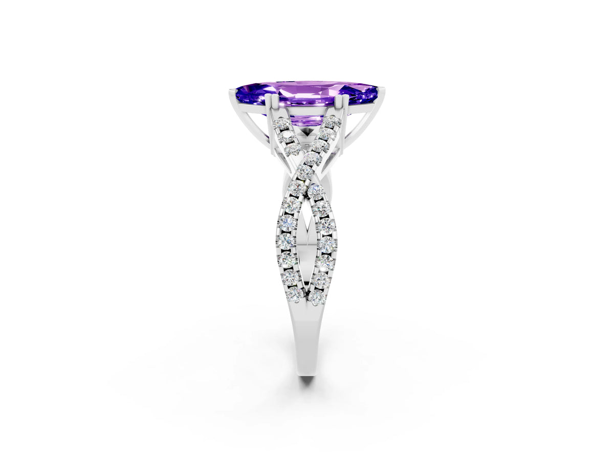 Marquise Cut Tanzanite Solitaire Ring in Platinum with Interwoven Pavé Band and Prong Setting_8