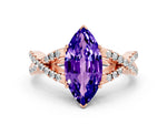 Marquise Cut Tanzanite Solitaire Ring in Rose gold with Interwoven Pavé Band and Prong Setting