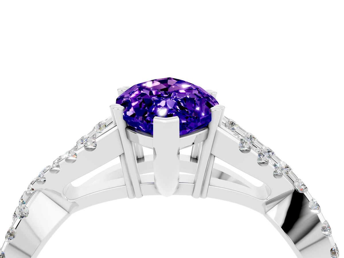 Marquise Cut Tanzanite Solitaire Ring in White gold with Interwoven Pavé Band and Prong Setting_4