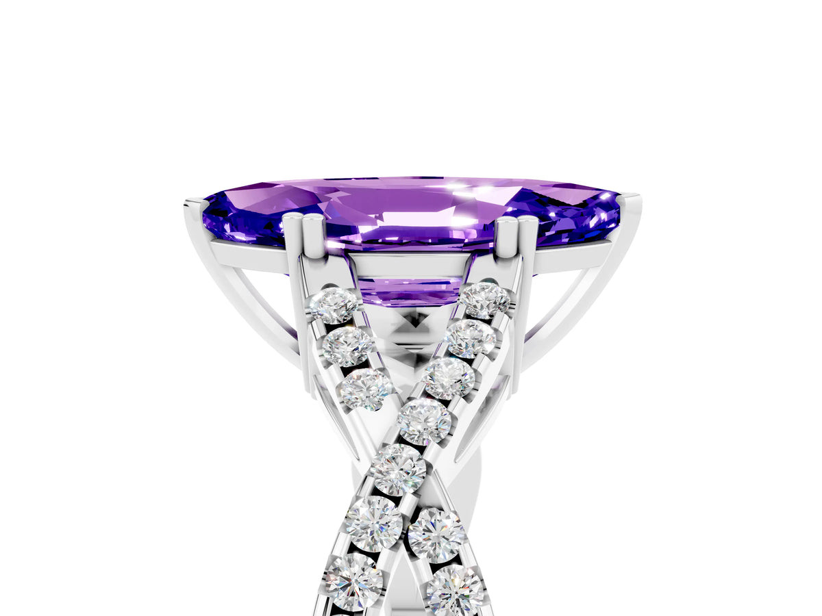 Marquise Cut Tanzanite Solitaire Ring in White gold with Interwoven Pavé Band and Prong Setting_5