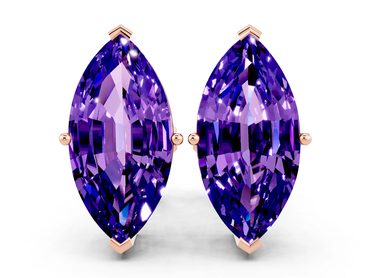 Marquise Cut Tanzanite Stud Earrings in Rose gold with Basket Setting