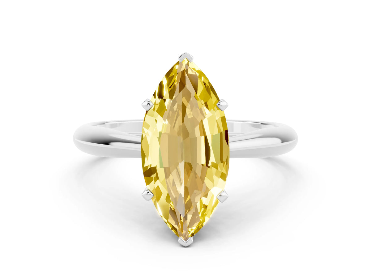 Marquise Cut Yellow Sapphire Cathedral Solitaire Engagement Ring in Platinum with Prong Setting