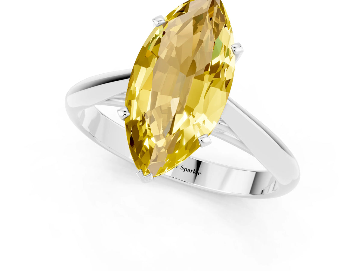 Marquise Cut Yellow Sapphire Cathedral Solitaire Engagement Ring in Platinum with Prong Setting_1