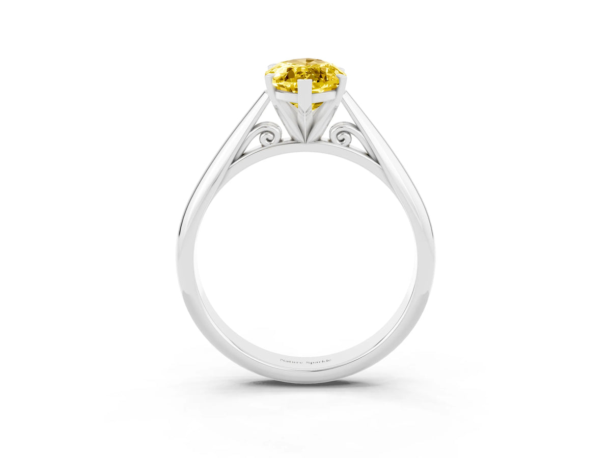 Marquise Cut Yellow Sapphire Cathedral Solitaire Engagement Ring in Platinum with Prong Setting_3