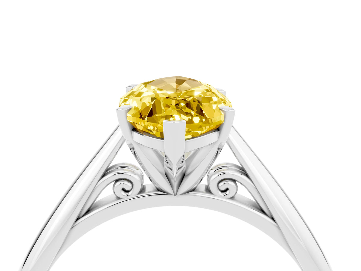Marquise Cut Yellow Sapphire Cathedral Solitaire Engagement Ring in Platinum with Prong Setting_4