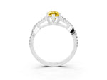 Marquise Cut Yellow Sapphire Solitaire Ring in Platinum with Interwoven Pavé Band and Prong Setting_9
