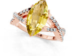 Marquise Cut Yellow Sapphire Solitaire Ring in Rose gold with Interwoven Pavé Band and Prong Setting_1