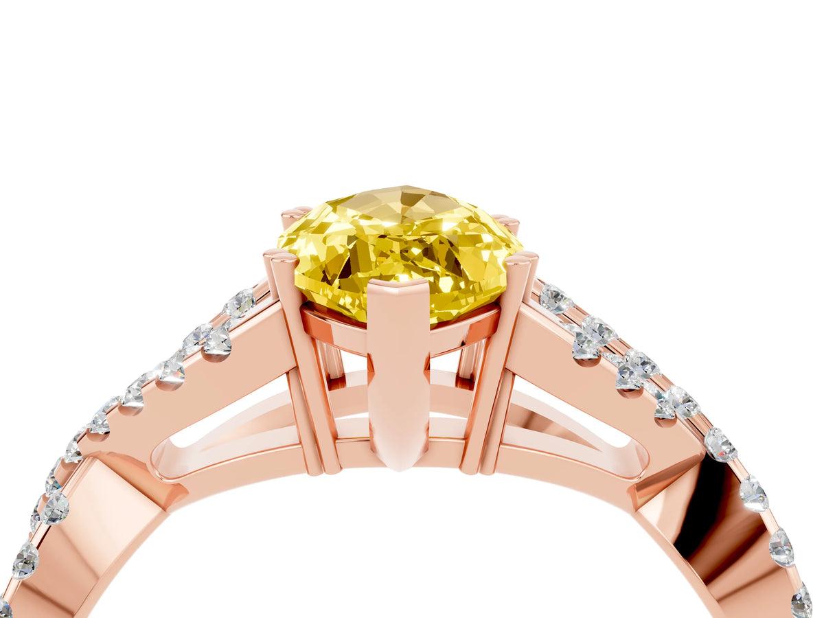 Marquise Cut Yellow Sapphire Solitaire Ring in Rose gold with Interwoven Pavé Band and Prong Setting_4