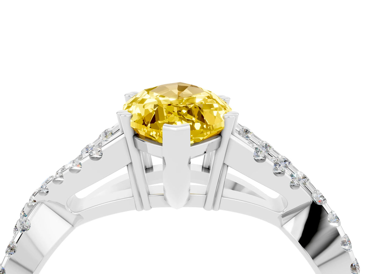 Marquise Cut Yellow Sapphire Solitaire Ring in Silver with Interwoven Pavé Band and Prong Setting_10