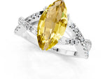 Marquise Cut Yellow Sapphire Solitaire Ring in White gold with Interwoven Pavé Band and Prong Setting_1