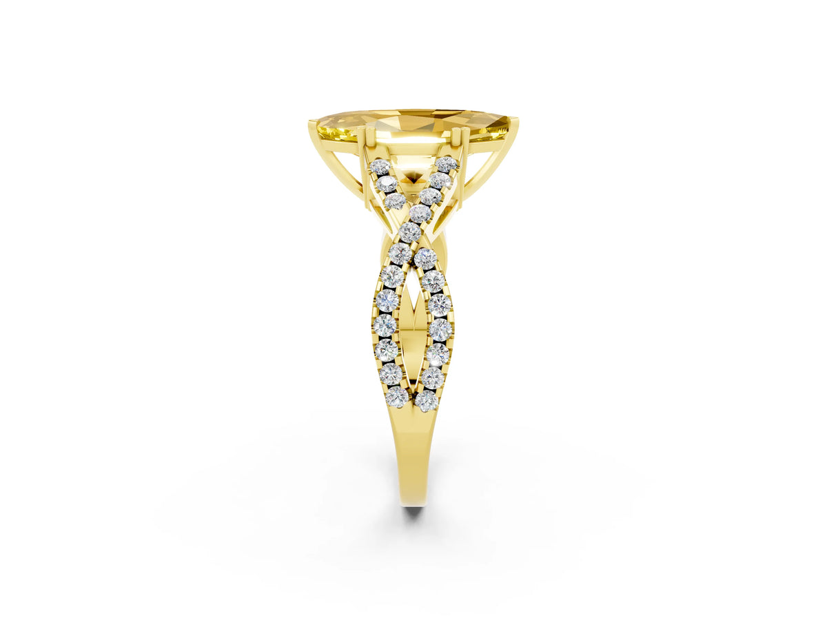 Marquise Cut Yellow Sapphire Solitaire Ring in Yellow gold with Interwoven Pavé Band and Prong Setting_2