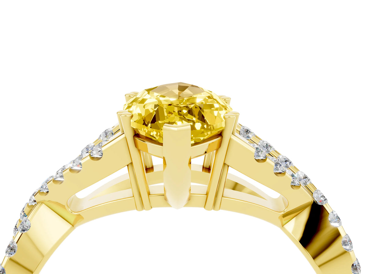 Marquise Cut Yellow Sapphire Solitaire Ring in Yellow gold with Interwoven Pavé Band and Prong Setting_4