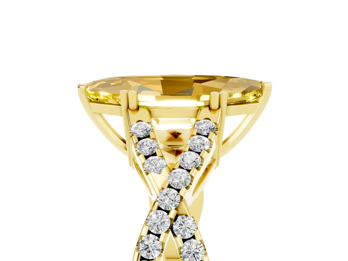 Marquise Cut Yellow Sapphire Solitaire Ring in Yellow gold with Interwoven Pavé Band and Prong Setting_5