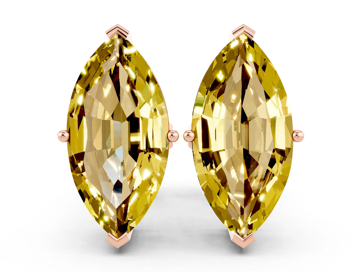 Marquise Cut Yellow Sapphire Stud Earrings in Rose gold with Basket Setting