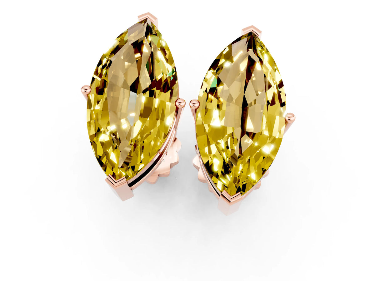 Marquise Cut Yellow Sapphire Stud Earrings in Rose gold with Basket Setting_1