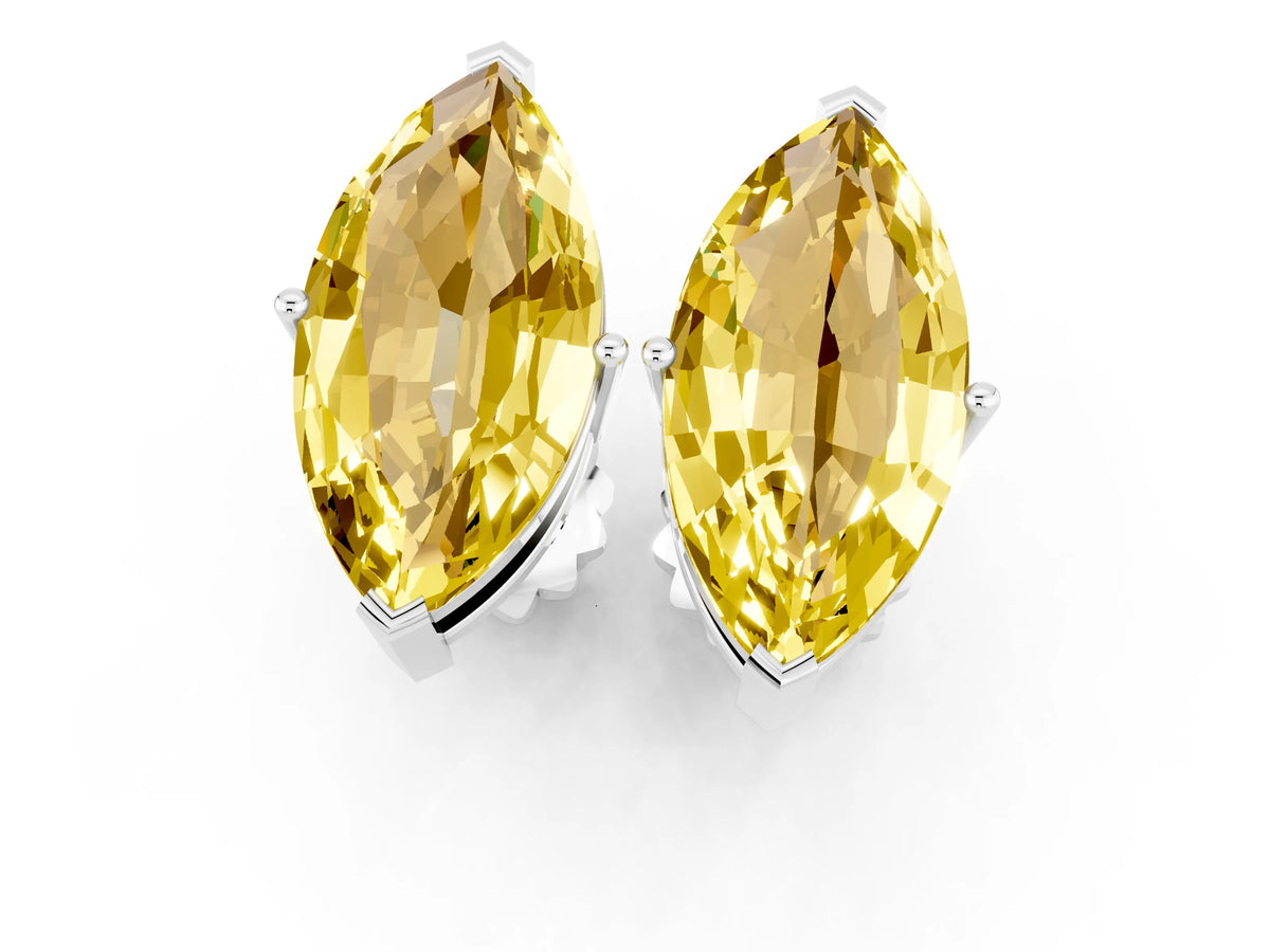 Marquise Cut Yellow Sapphire Stud Earrings in White gold with Basket Setting_1