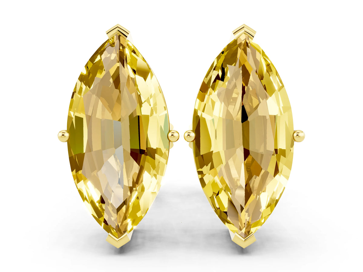 Marquise Cut Yellow Sapphire Stud Earrings in Yellow gold with Basket Setting