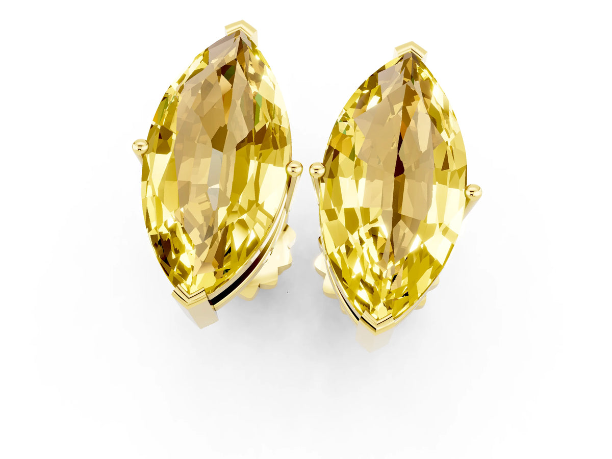 Marquise Cut Yellow Sapphire Stud Earrings in Yellow gold with Basket Setting_1