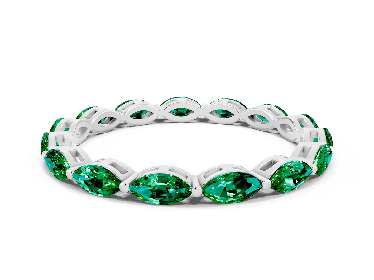 Marquise Emerald Eternity Band in White gold with U-Prong Setting