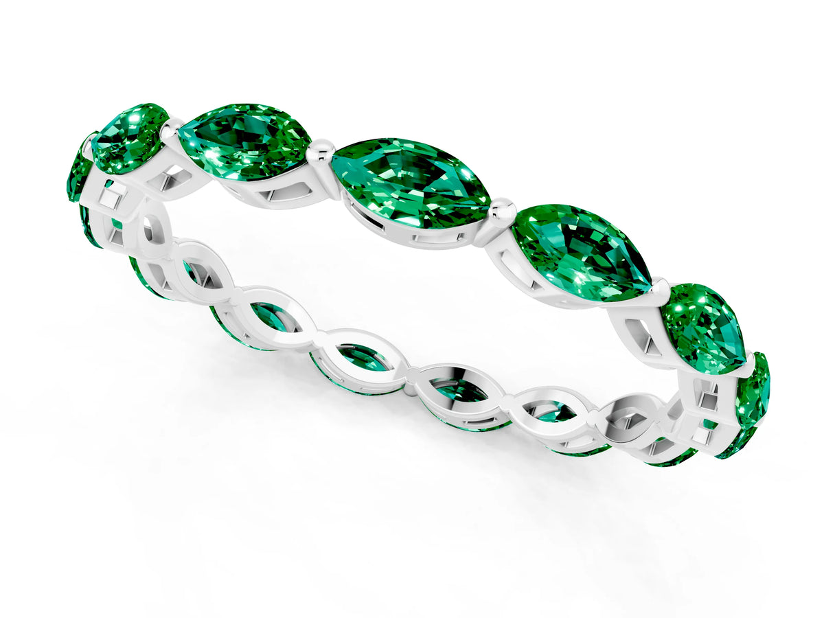 Marquise Emerald Eternity Band in White gold with U-Prong Setting_1