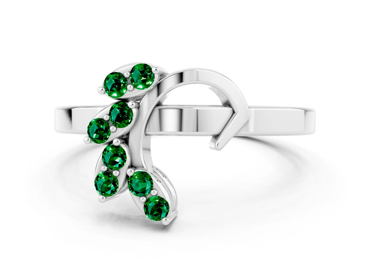 Marquise Emerald Floral Cluster Bypass Ring in Platinum with Prong Setting