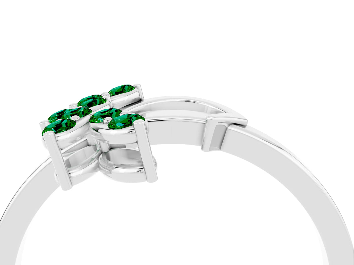 Marquise Emerald Floral Cluster Bypass Ring in Platinum with Prong Setting_4