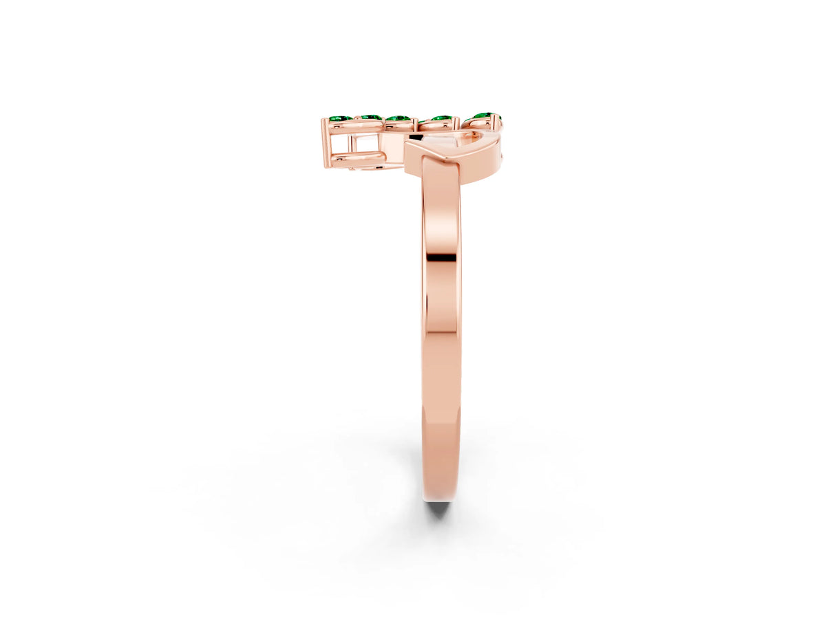 Marquise Emerald Floral Cluster Bypass Ring in Rose gold with Prong Setting_2