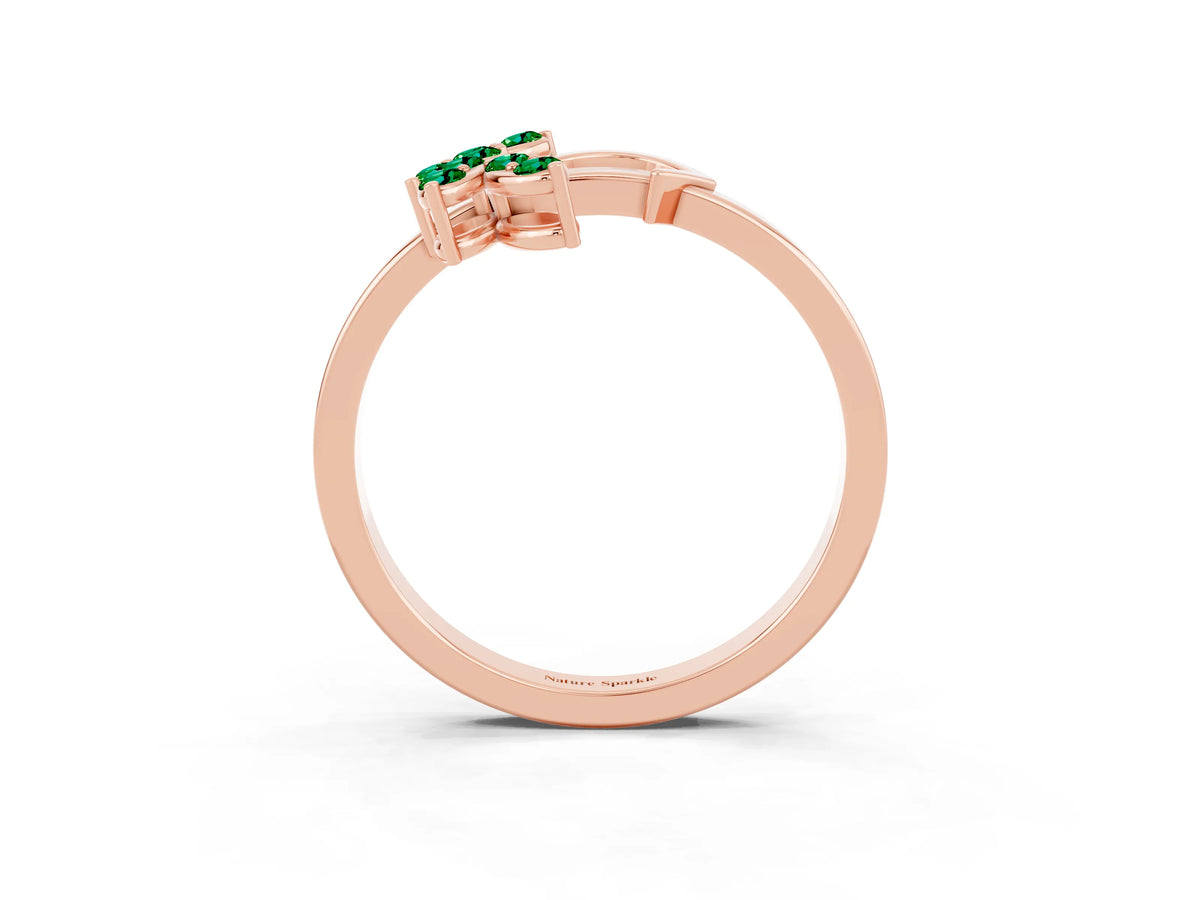 Marquise Emerald Floral Cluster Bypass Ring in Rose gold with Prong Setting_3